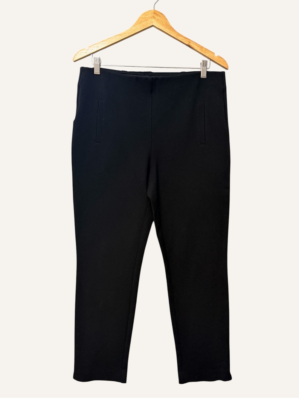Chico's Pull On Ponte Dress Pants Size (1.5) 10 Black Tapered Leg Ankle Length